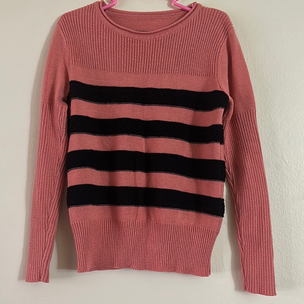 Women's Pink Striped Crew Neck Sweater